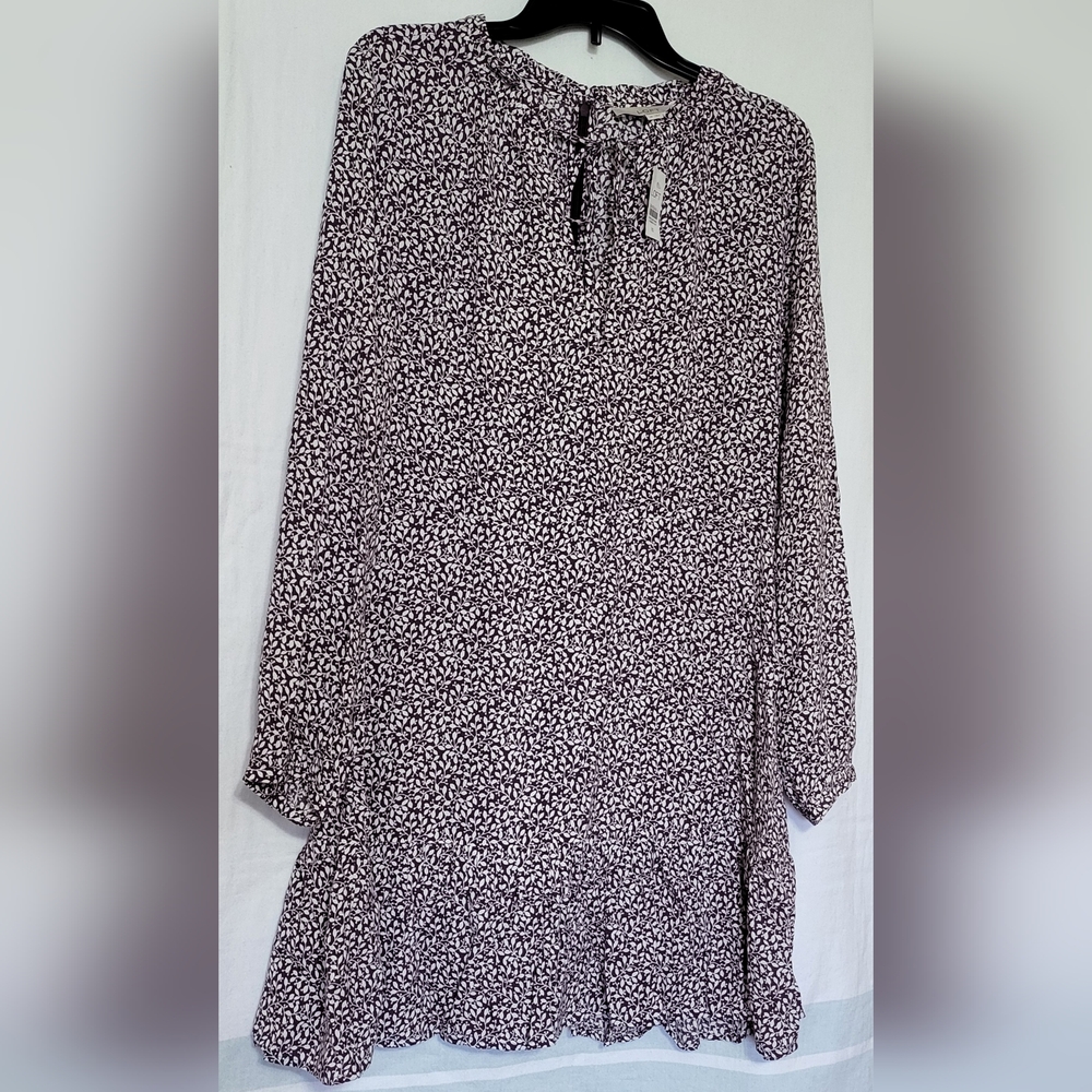 LOFT Long Sleeve Floral Dress - Black and White